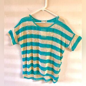 NWT one clothing brand teal and tan striped blouse in size XL